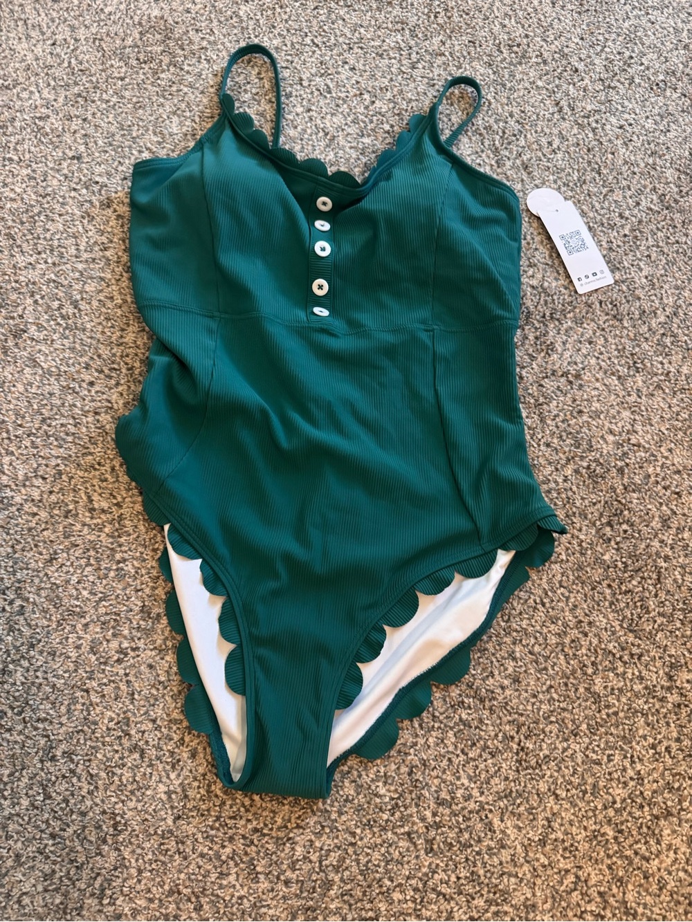 Green Teal Scalloped One-Piece Swimsuit